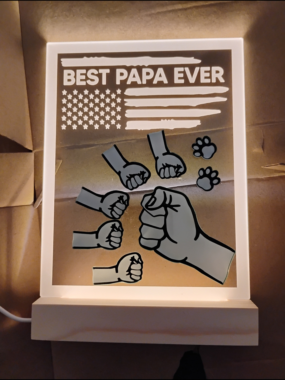 BEST PAPA EVER USB LIGHT UP GRANDPA FATHER'S DAY GIFT FOR DAD ACRYLIC NEW NIGHT